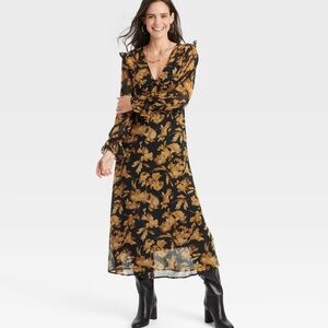 a.new.day Floral Black and Gold Maxi Dress - Large